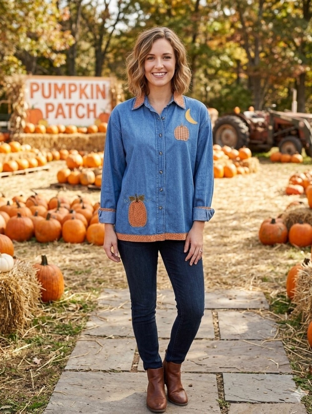 Vtg 90's Lighthouse Apparel Denim Button Up